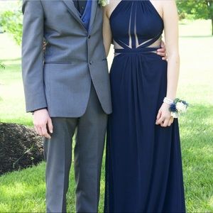 La Femme Navy Blue Prom Dress